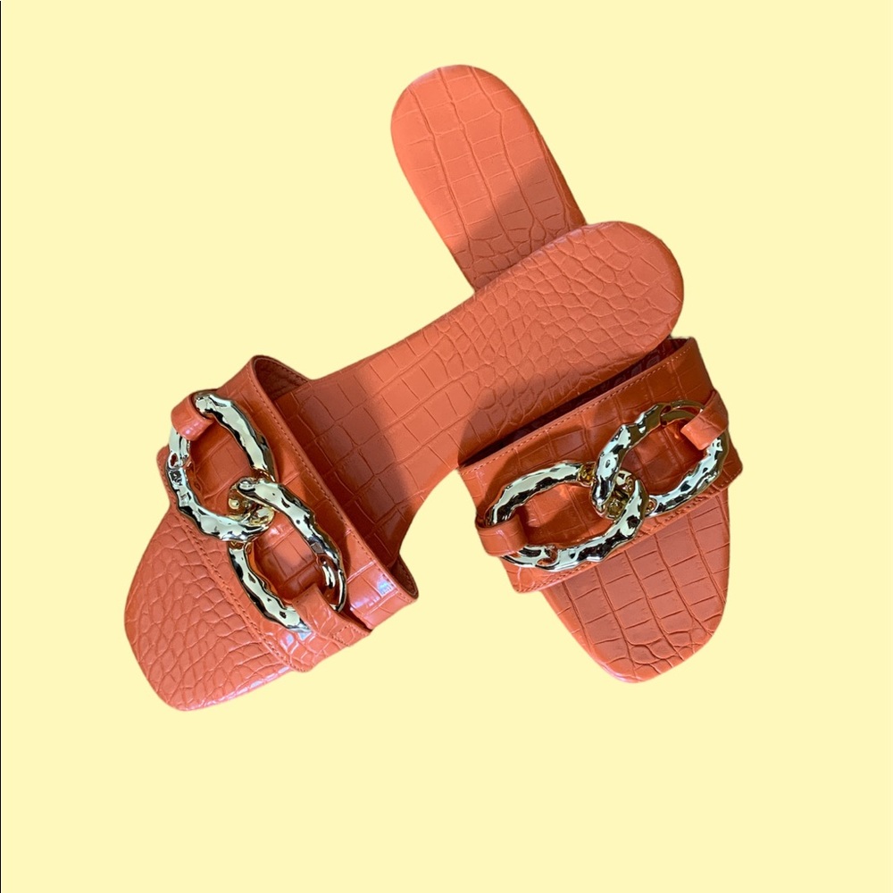 ****Brand New*** Orange Sandals with Gold Detail Buckle